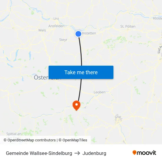 Gemeinde Wallsee-Sindelburg to Judenburg map