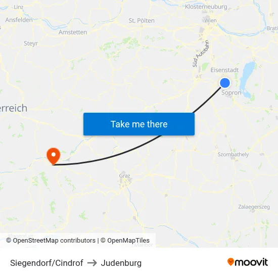 Siegendorf/Cindrof to Judenburg map