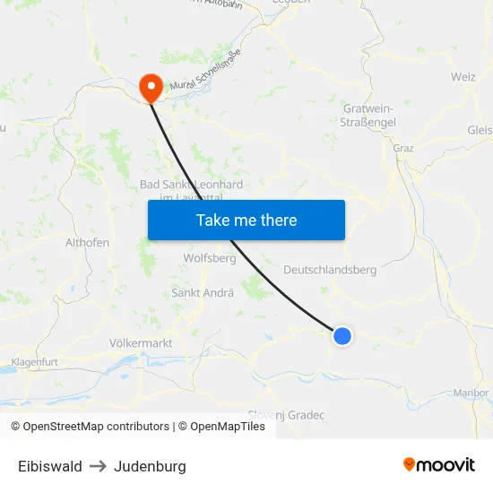 Eibiswald to Judenburg map