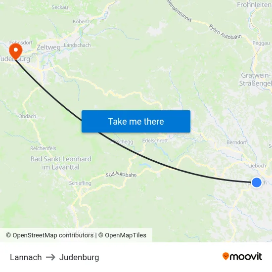 Lannach to Judenburg map