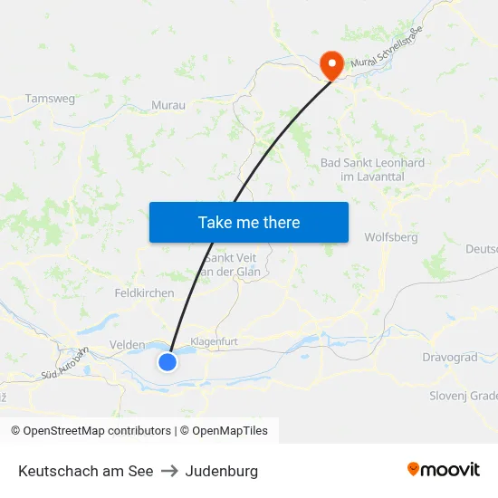 Keutschach am See to Judenburg map