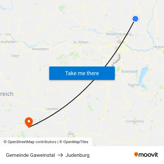 Gemeinde Gaweinstal to Judenburg map