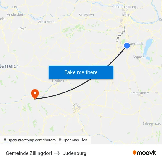 Gemeinde Zillingdorf to Judenburg map