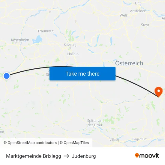 Marktgemeinde Brixlegg to Judenburg map