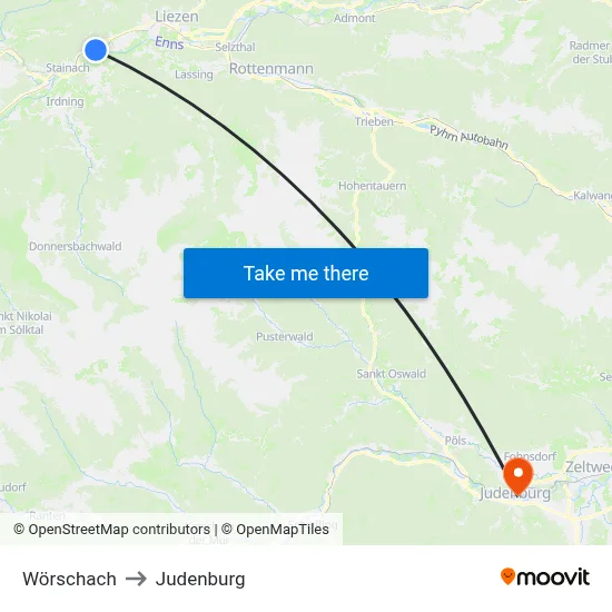 Wörschach to Judenburg map