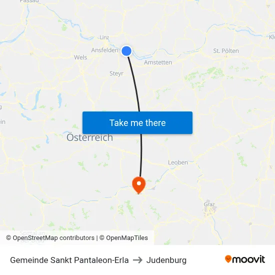 Gemeinde Sankt Pantaleon-Erla to Judenburg map