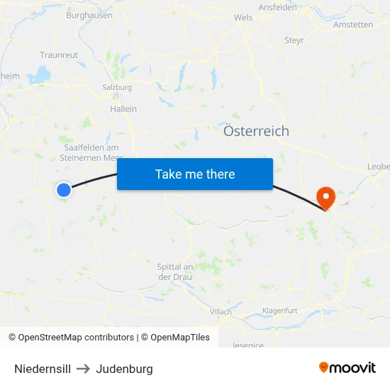 Niedernsill to Judenburg map