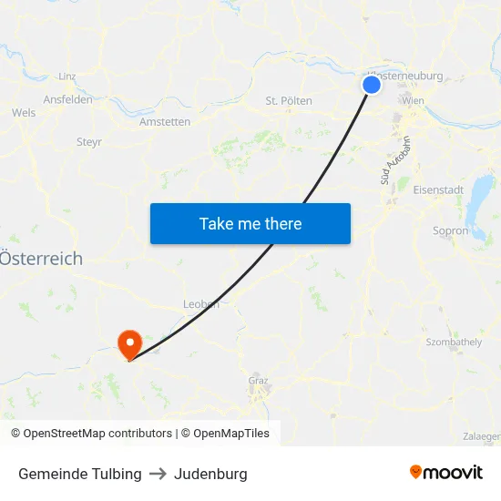 Gemeinde Tulbing to Judenburg map