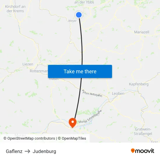 Gaflenz to Judenburg map