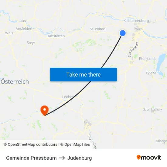 Gemeinde Pressbaum to Judenburg map