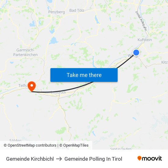 Gemeinde Kirchbichl to Gemeinde Polling In Tirol map