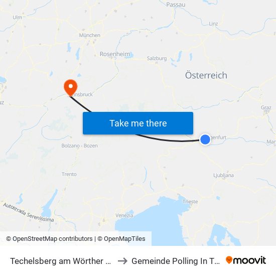 Techelsberg am Wörther See to Gemeinde Polling In Tirol map