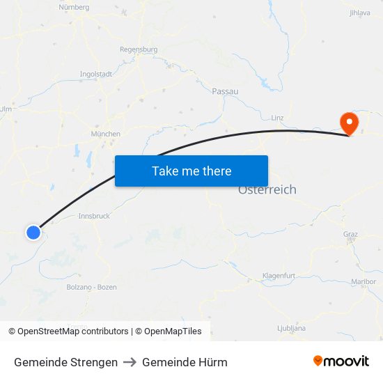 Gemeinde Strengen to Gemeinde Hürm map