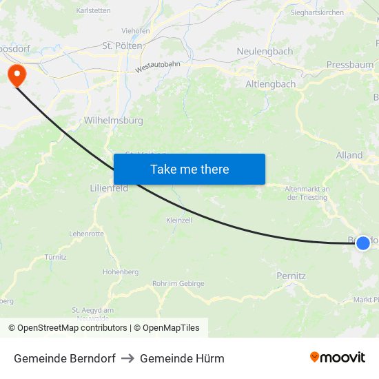 Gemeinde Berndorf to Gemeinde Hürm map