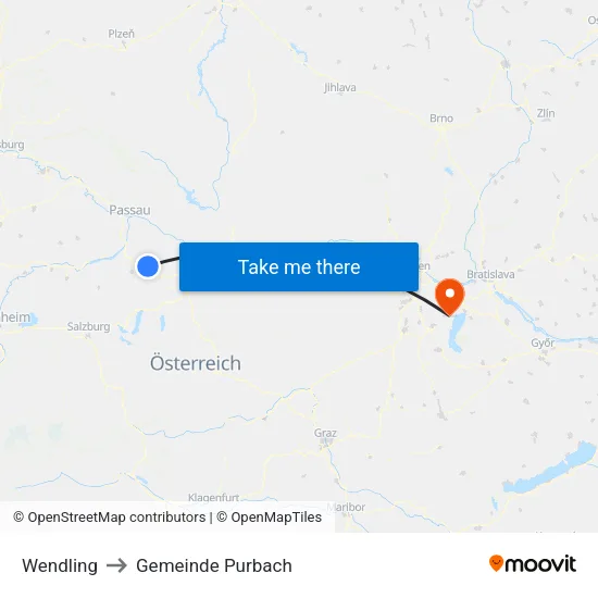 Wendling to Gemeinde Purbach map