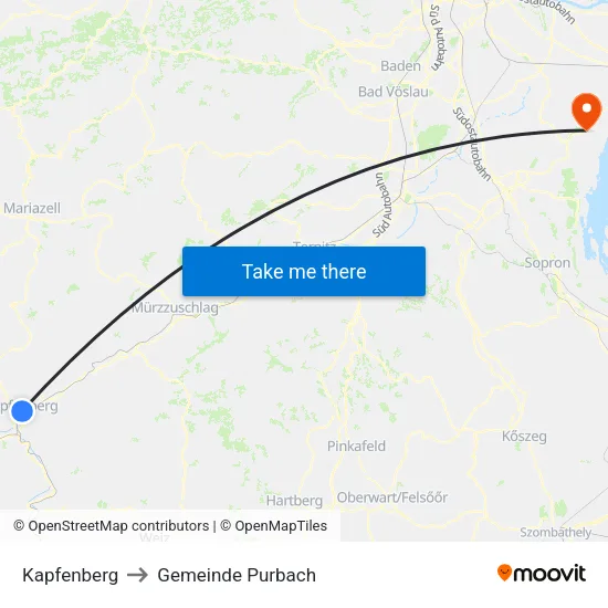 Kapfenberg to Gemeinde Purbach map