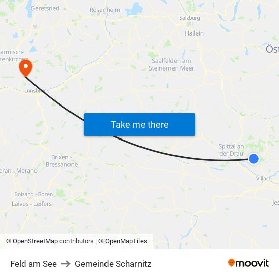 Feld am See to Gemeinde Scharnitz map