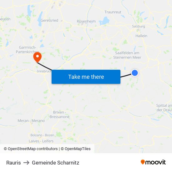 Rauris to Gemeinde Scharnitz map