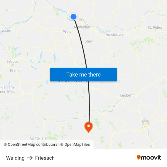 Walding to Friesach map