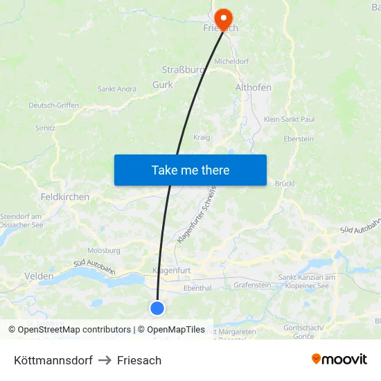 Köttmannsdorf to Friesach map