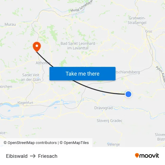 Eibiswald to Friesach map