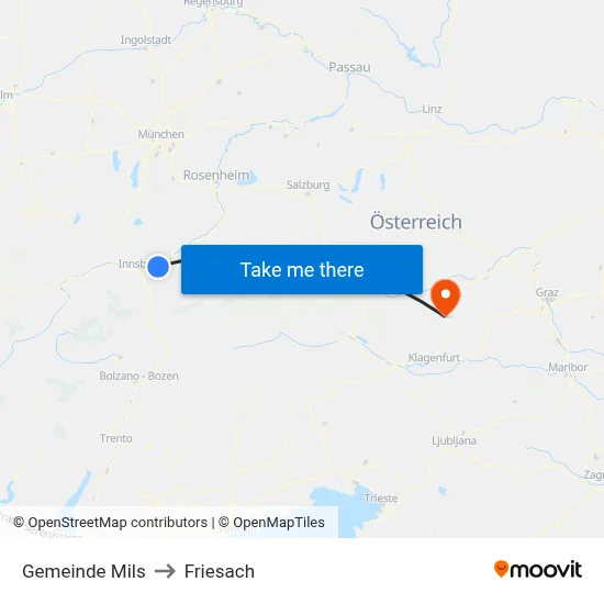 Gemeinde Mils to Friesach map