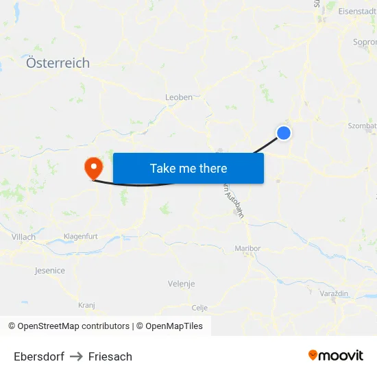 Ebersdorf to Friesach map