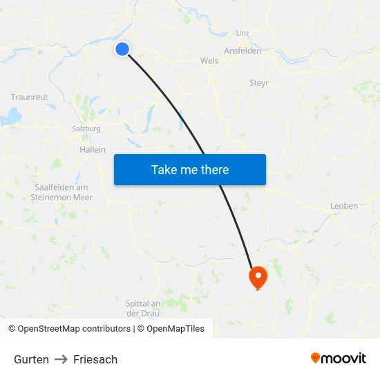 Gurten to Friesach map