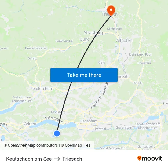 Keutschach am See to Friesach map