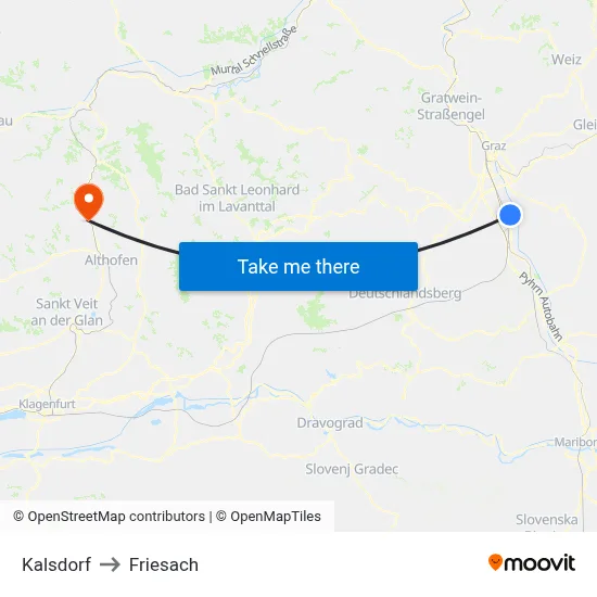 Kalsdorf to Friesach map