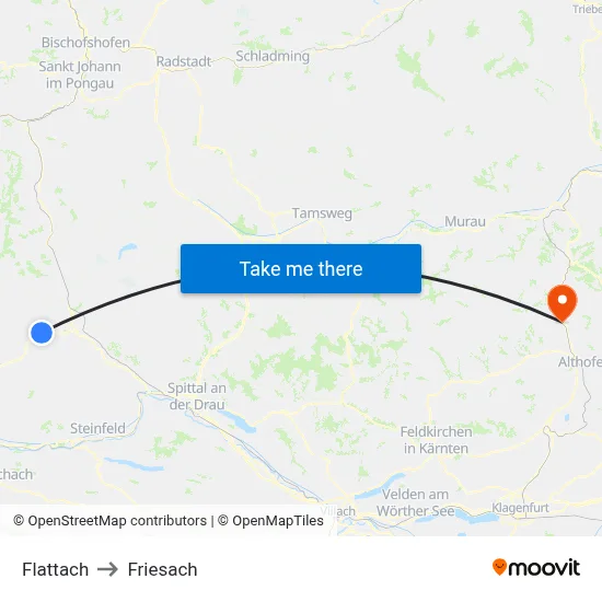 Flattach to Friesach map