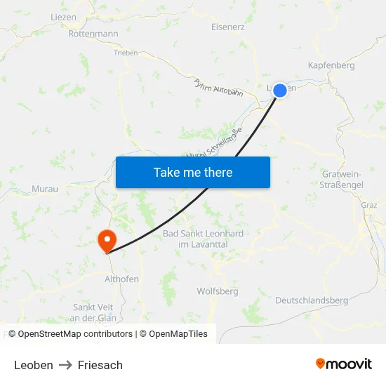 Leoben to Friesach map