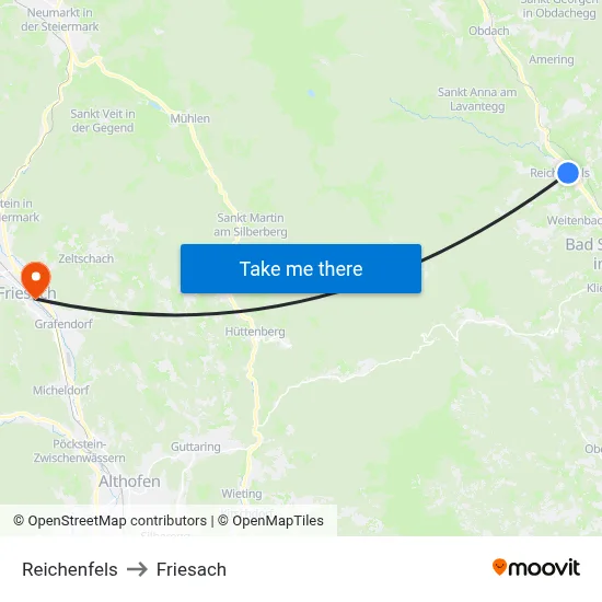 Reichenfels to Friesach map