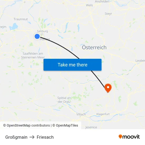 Großgmain to Friesach map