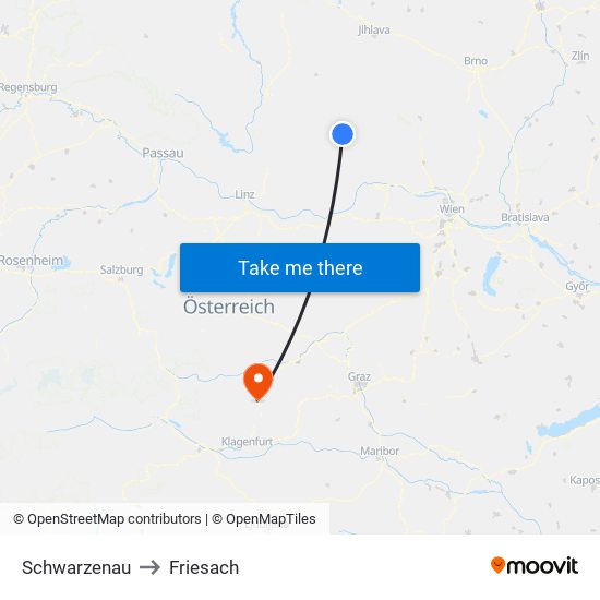 Schwarzenau to Friesach map