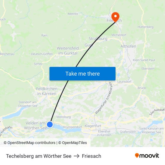 Techelsberg am Wörther See to Friesach map