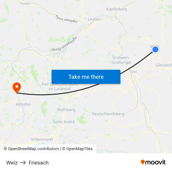 Weiz to Friesach map