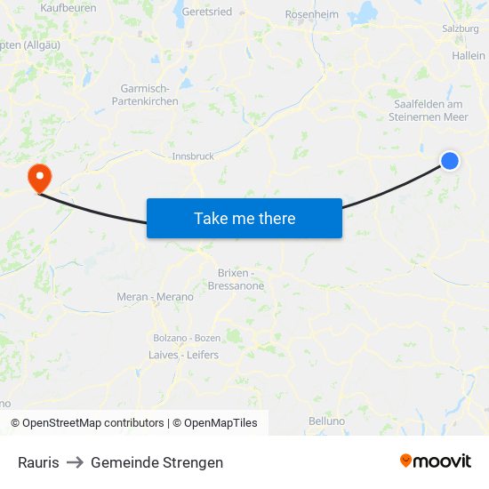Rauris to Gemeinde Strengen map