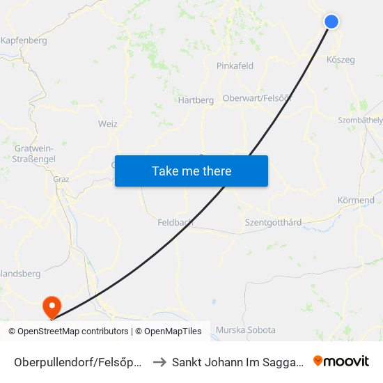 Oberpullendorf/Felsőpulya to Sankt Johann Im Saggautal map