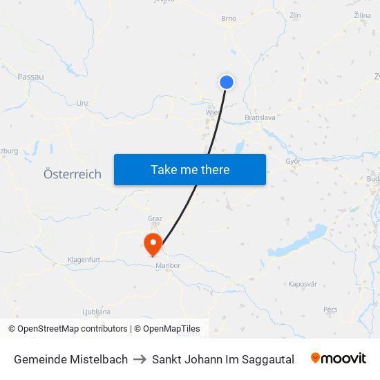 Gemeinde Mistelbach to Sankt Johann Im Saggautal map