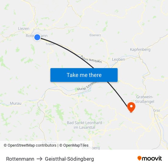 Rottenmann to Geistthal-Södingberg map