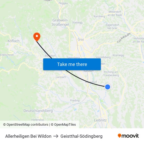 Allerheiligen Bei Wildon to Geistthal-Södingberg map
