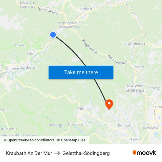 Kraubath An Der Mur to Geistthal-Södingberg map