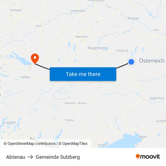 Abtenau to Gemeinde Sulzberg map