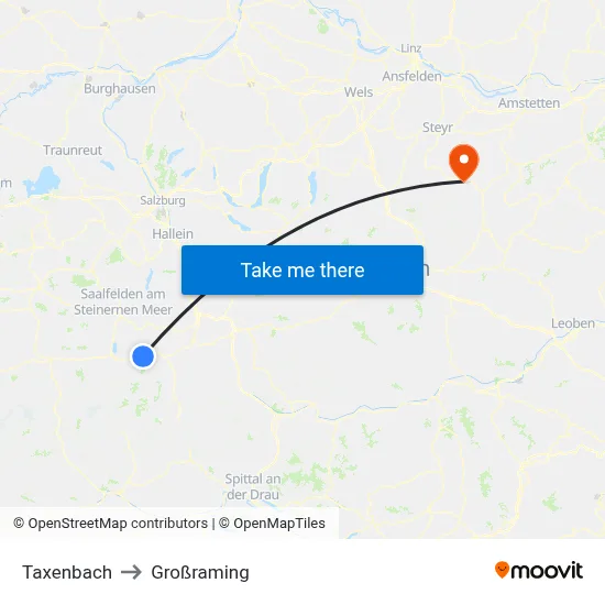 Taxenbach to Großraming map