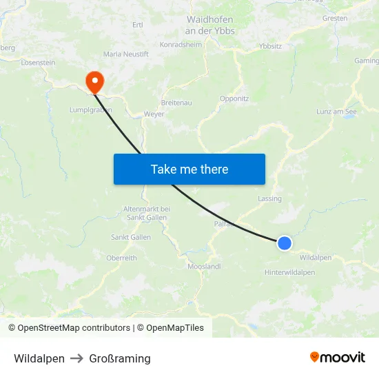 Wildalpen to Großraming map