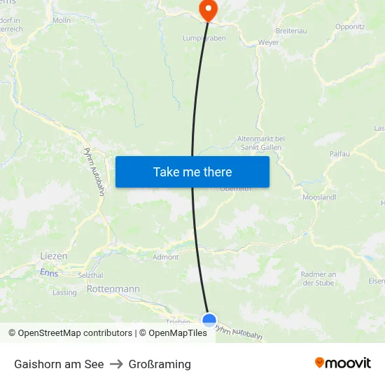 Gaishorn am See to Großraming map