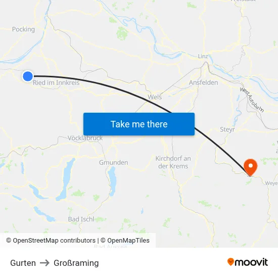 Gurten to Großraming map