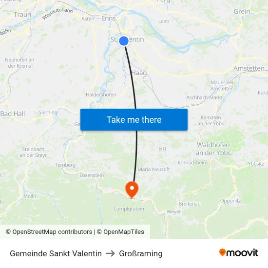 Gemeinde Sankt Valentin to Großraming map