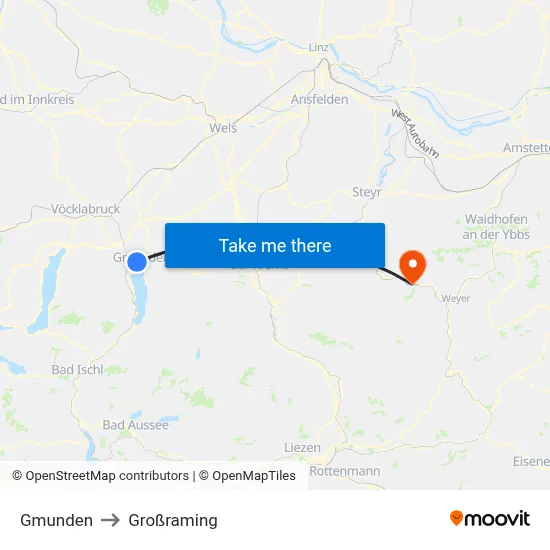 Gmunden to Großraming map